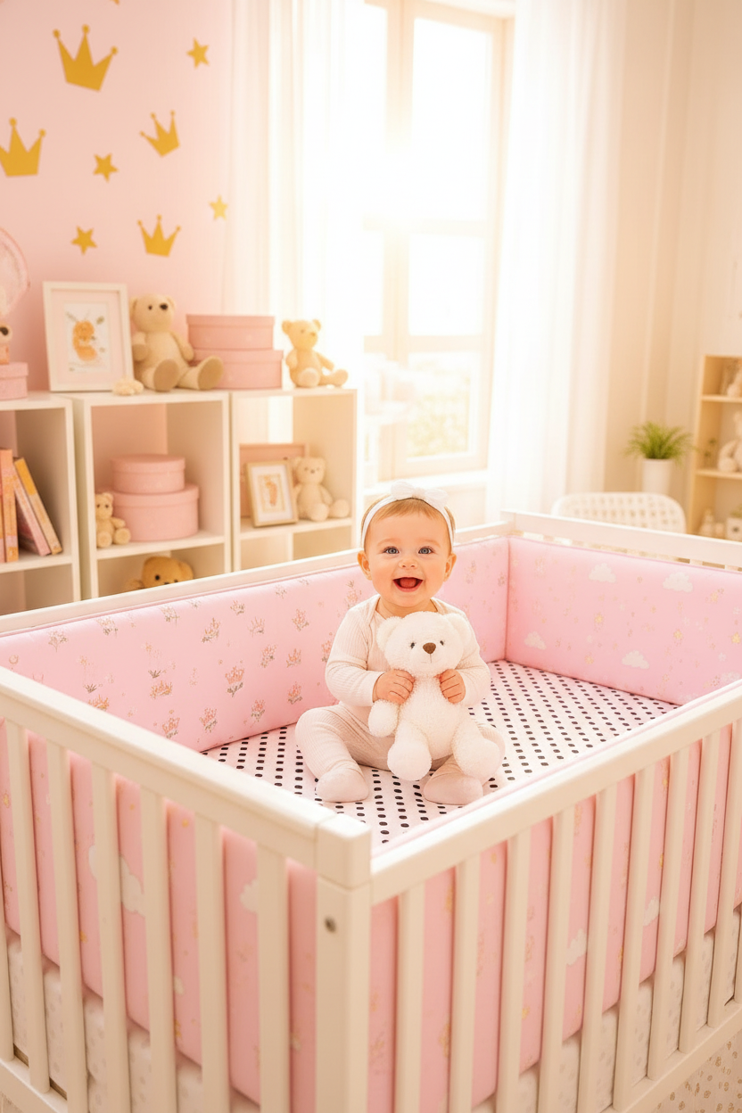 Tour de lit bébé  Rose Couronne 