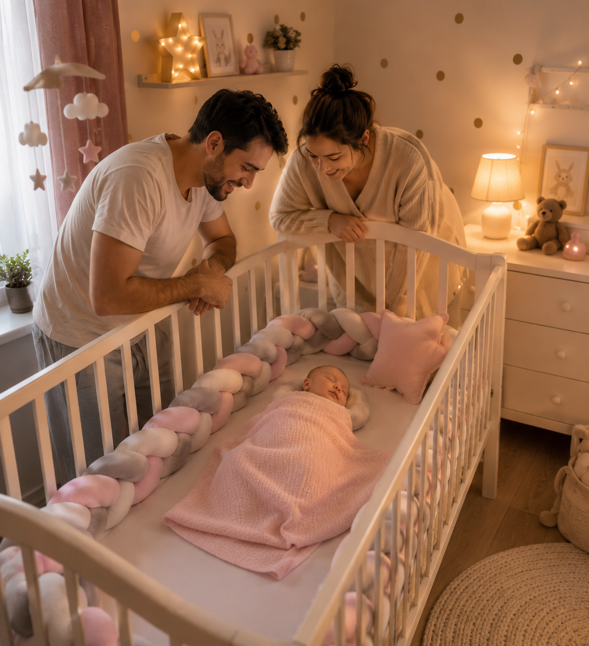 Tresse de lit Bébé  Rose  Gris