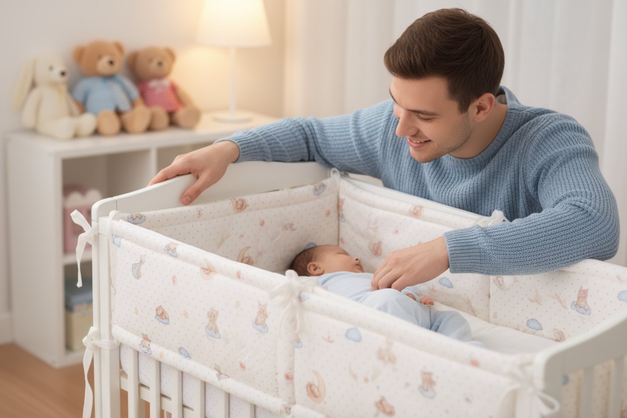Tour de lit bébé beige  Papa