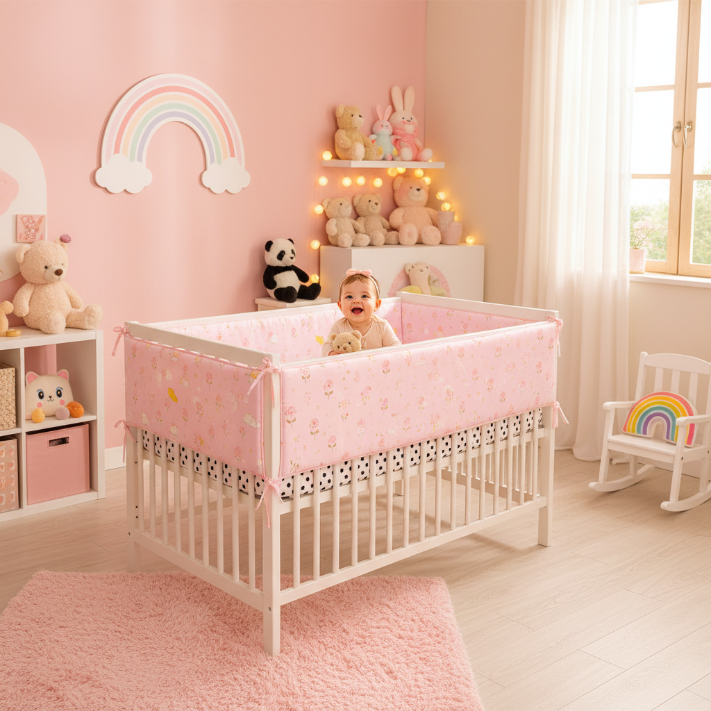 Tour de lit bébé  respirant Rose 