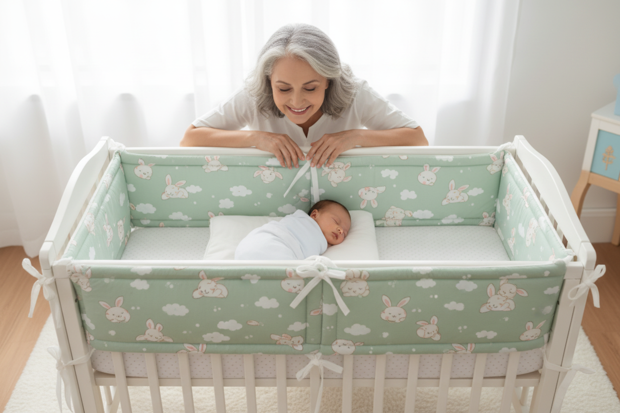 Tour de lit bébé  Vert sauge  Grand mère